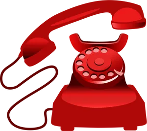 Vintage Red Rotary Phone PNG Image