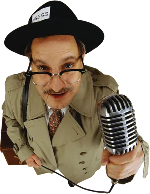 Vintage Reporter With Microphone PNG Image