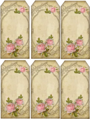 Vintage Rose Decorative Cards Set PNG Image