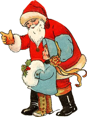 Vintage Santa Claus With Child Illustration PNG Image