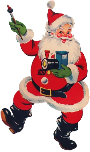 Vintage Santa Claus With Toys PNG Image