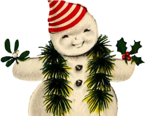 Vintage Smiling Snowman Clipart PNG Image