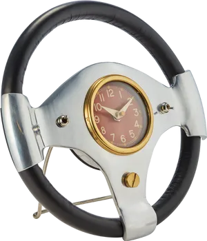 Vintage Steering Wheel With Clock PNG Image