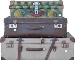 Vintage Suitcase Stack PNG Image