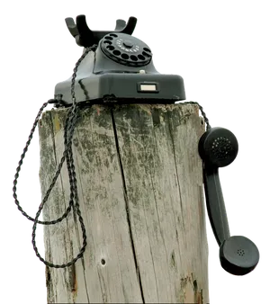 Vintage Telephoneon Wooden Post PNG Image