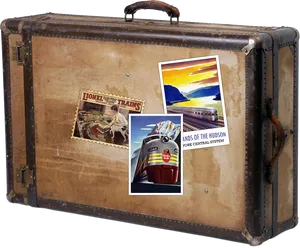 Vintage Travel Suitcase With Stickers PNG Image