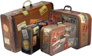 Vintage Travel Suitcases With Stickers PNG Image