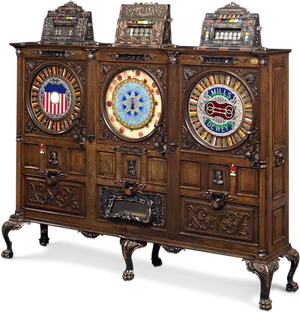 Vintage Triple Slot Machine Cabinet PNG Image