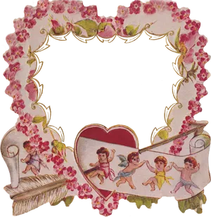 Vintage Valentine Framewith Cherubs PNG Image