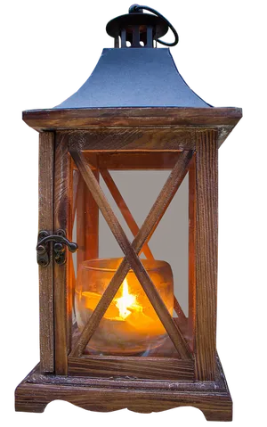 Vintage Wooden Candle Lantern PNG Image