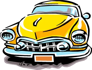 Vintage Yellow Car Illustration PNG Image