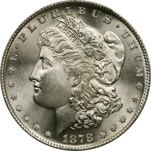 Vintage1878 Silver Dollar Coin PNG Image