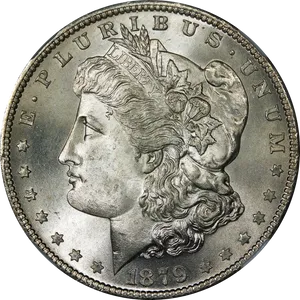 Vintage1879 Silver Dollar Coin PNG Image