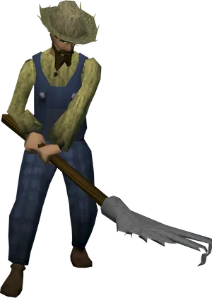 Virtual Farmer Character With Hoe PNG Image