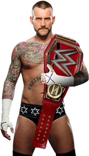 W W E Champion Wrestlerwith Belt PNG Image