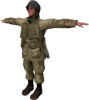 W W I I Soldier Model T Pose PNG Image