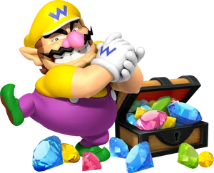 Wario_with_ Treasure_ Chest.png PNG Image