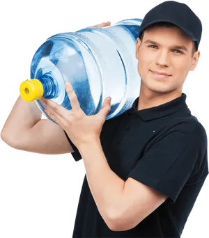 Water Delivery Employee Holding Large Bottle PNG Image