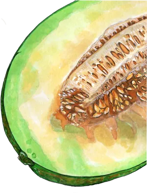 Watercolor Cantaloupe Half PNG Image