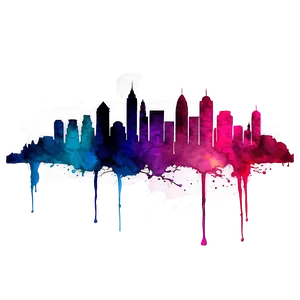 Watercolor City Skyline Png 4 PNG Image