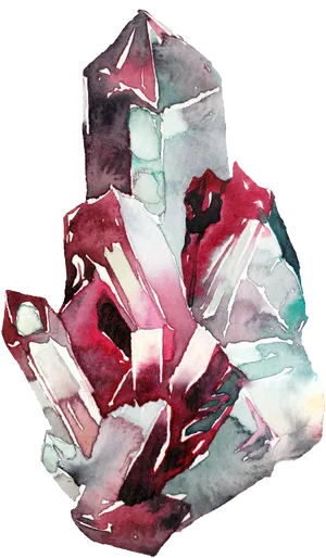 Watercolor Crystal Cluster Artwork PNG Image