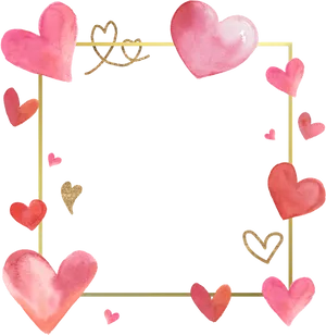 Watercolor Hearts Love Frame PNG Image