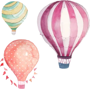 Watercolor Hot Air Balloons PNG Image