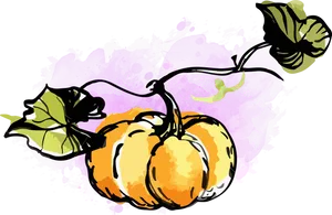 Watercolor Pumpkin Twilight Artwork PNG Image