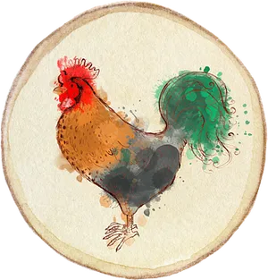 Watercolor Rooster Artwork PNG Image