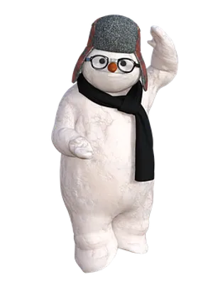 Waving Snowman Character PNG Image