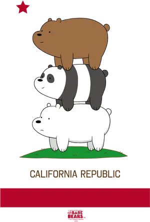 We Bare Bears Stack California Flag Parody PNG Image