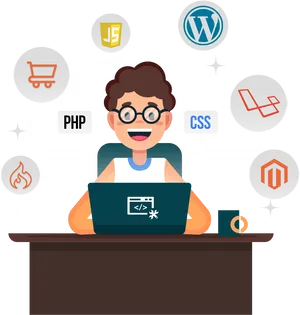 Web Developer Cartoon Workspace PNG Image