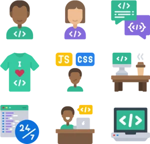 Web Development Iconsand People PNG Image