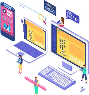 Web Development Isometric Illustration PNG Image