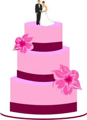 Wedding Cake With Bride And Groom Figurines PNG