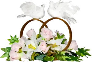 Wedding Dovesand Roses Artwork PNG Image