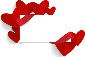 Wedding Invitation Card Red Hearts Ribbon PNG Image