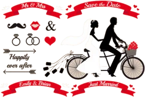 Wedding Invitation Elements Bicycle Couple PNG Image