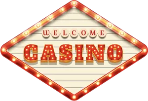 Welcome Casino Sign Illuminated PNG Image