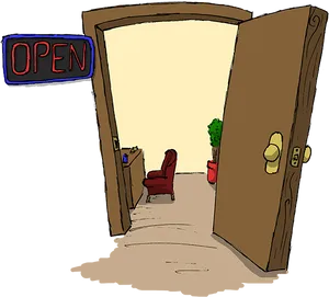 Welcoming Open Door Illustration PNG Image