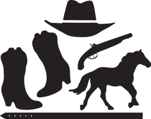 Western Themed Silhouettes PNG Image