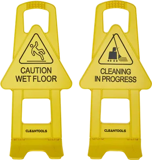 Wet Floorand Cleaning Progress Signs PNG Image