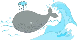 Whale_with_ Waves_at_ Night PNG Image