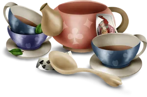 Whimsical Teacupsand Spoon PNG Image