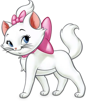 White Animated Kitten Pink Bow PNG Image