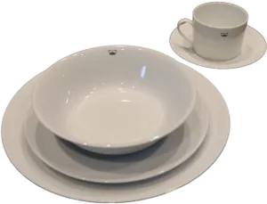 White Ceramic Dinnerware Set PNG Image