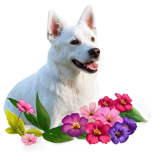 White Dog With Flowers Png Rgj35 PNG Image