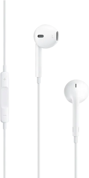 White Earbud Headphoneswith Inline Remote PNG Image