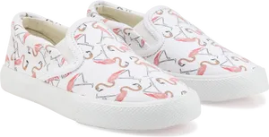 White Flamingo Print Slip On Sneakers PNG Image