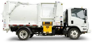 White Garbage Truck Side View PNG Image